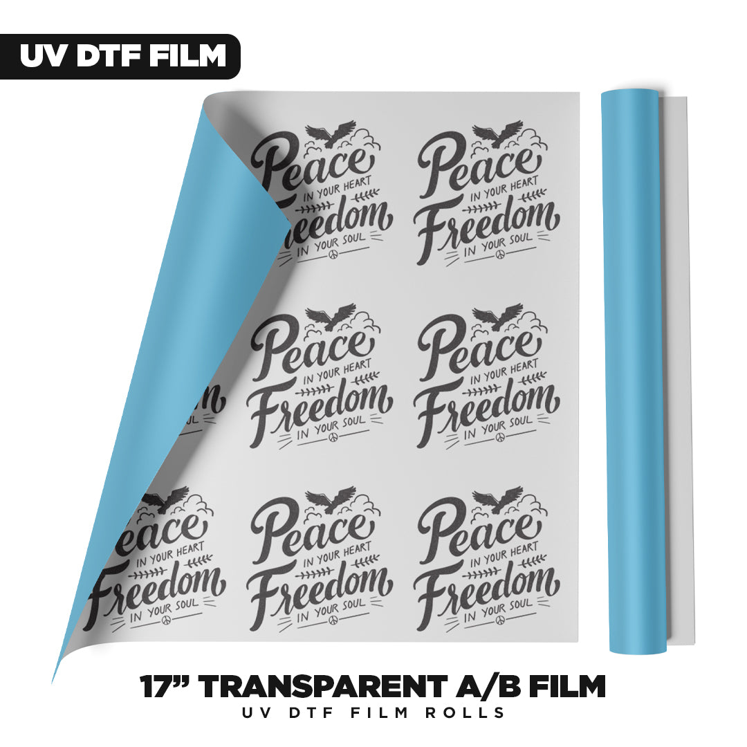 A roll of paper with a curled corner, resembling the DTF LOCKER 17in UV DTF Transparent A/B Film Roll used in transparent film printing.